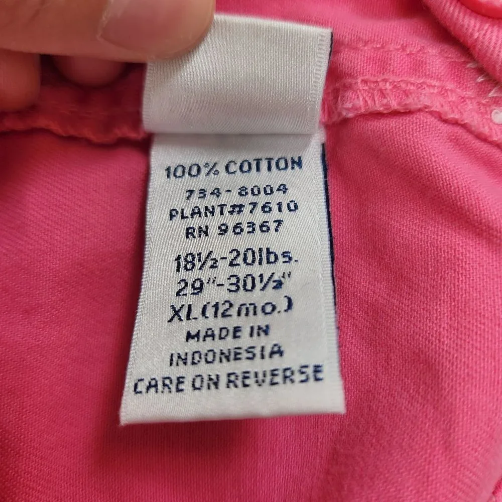 Vintage Oshkosh Baby Pink Flower 100% Cotton Denim Overalls Shorts Girls 12M XL